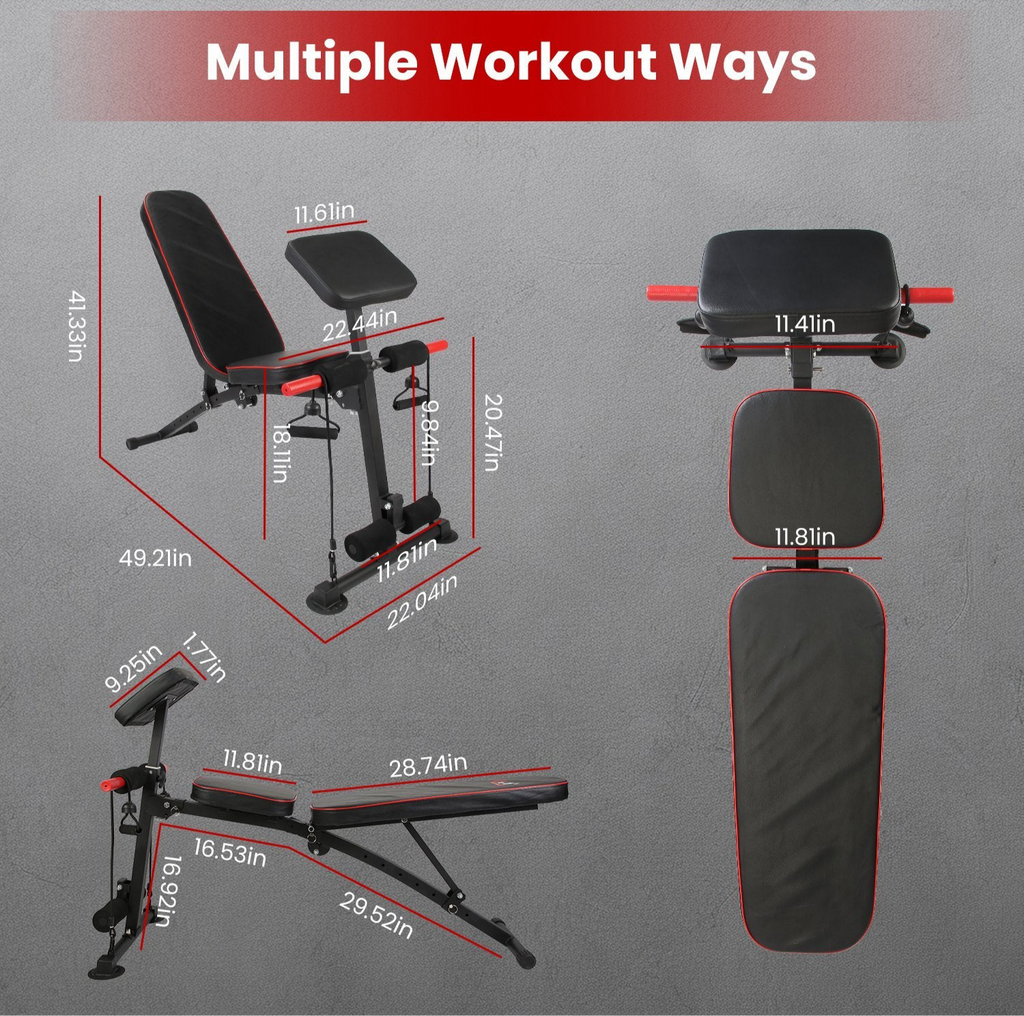 Beyondfit Adjustable Bench With Preacher Curl Pad Resistance Bands Leg Extension For Home Gym Full Body Exercise