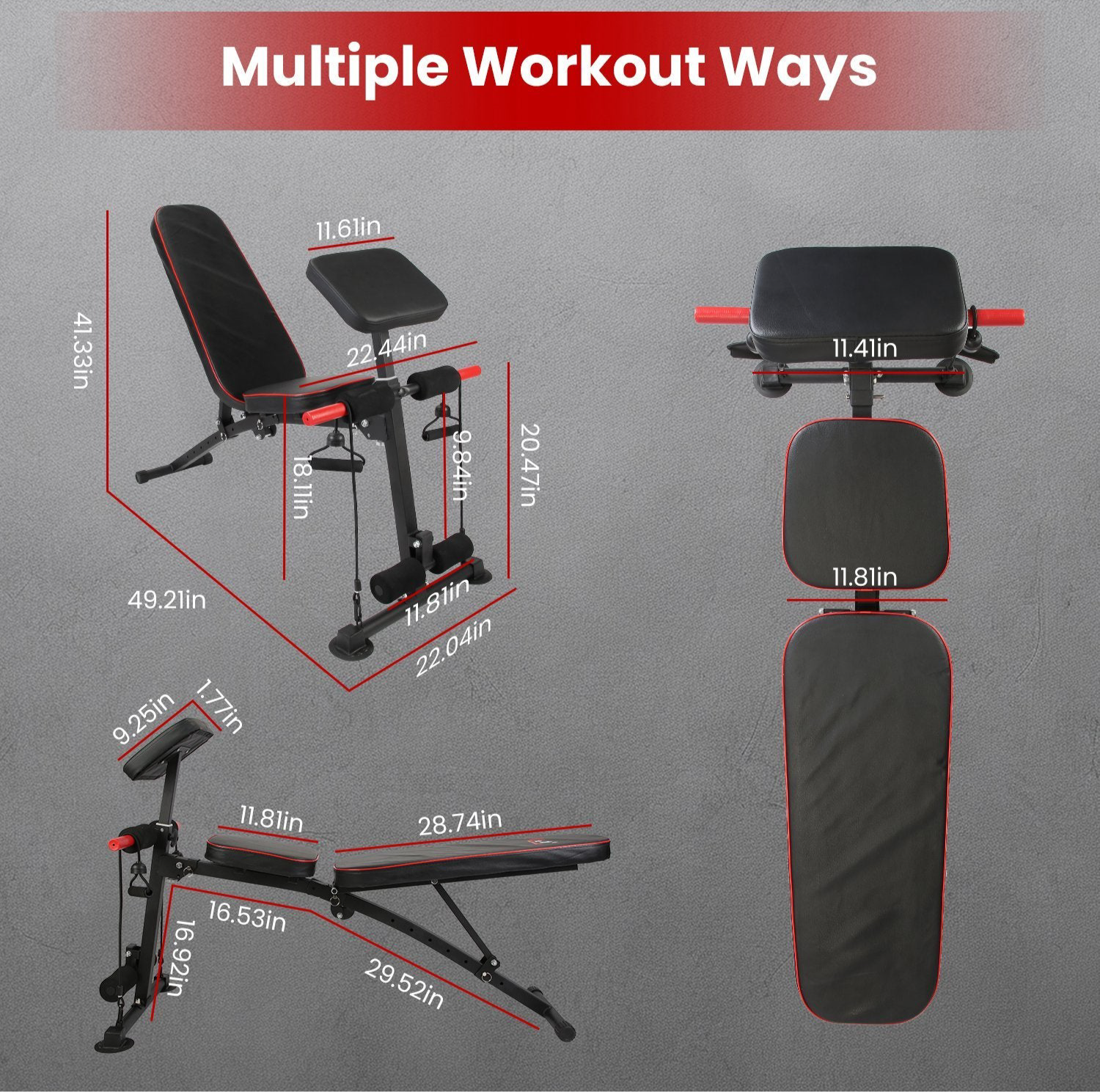 Beyondfit Adjustable Bench With Preacher Curl Pad Resistance Bands Leg Extension For Home Gym Full Body Exercise