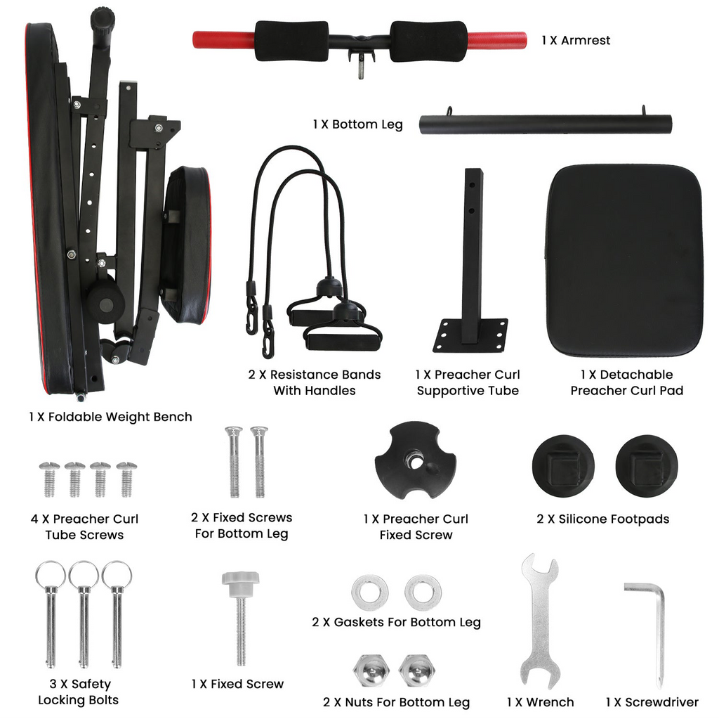Beyondfit Adjustable Bench With Preacher Curl Pad Resistance Bands Leg Extension For Home Gym Full Body Exercise