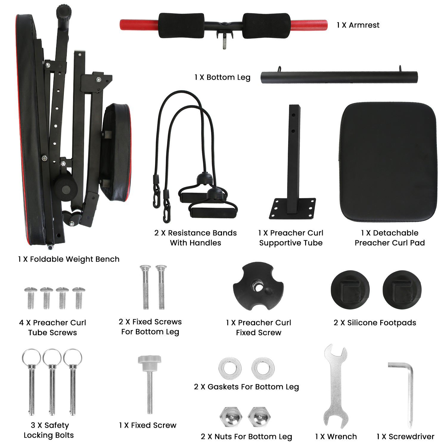 Beyondfit Adjustable Bench With Preacher Curl Pad Resistance Bands Leg Extension For Home Gym Full Body Exercise