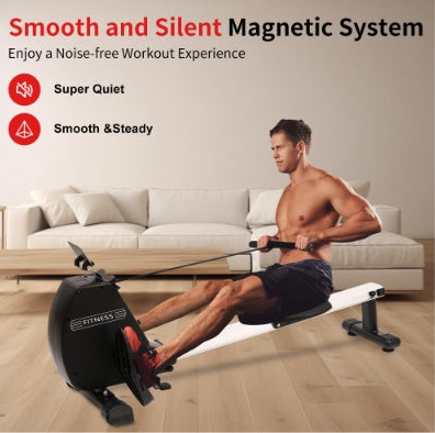 Beyondfit Rowing Machine 264 LBS Weight Capacity - Foldable -  With Comfortable Seat Cushion