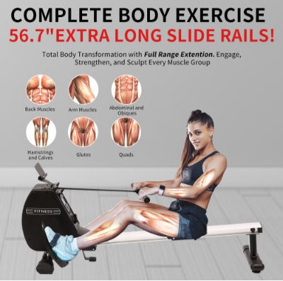Beyondfit Rowing Machine 264 LBS Weight Capacity - Foldable -  With Comfortable Seat Cushion