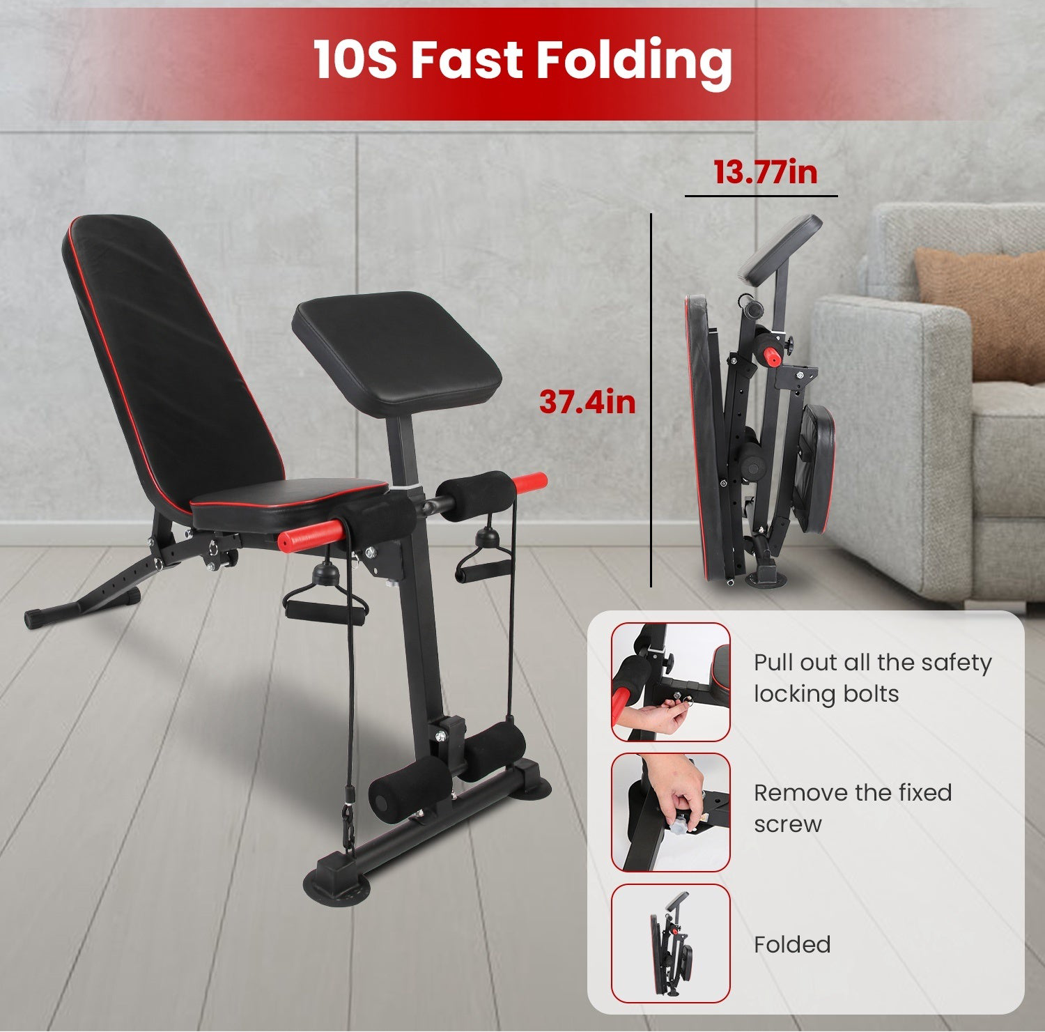 Beyondfit Adjustable Bench With Preacher Curl Pad Resistance Bands Leg Extension For Home Gym Full Body Exercise